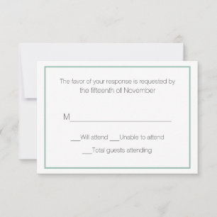 Carte de réponse de mariage Vert ardoise et Blanc