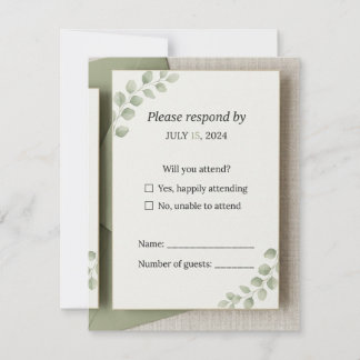 Carte de réponse de mariage vert sauge minimaliste