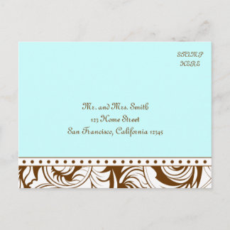 Carte de réponse de mariage vintage bleu marron