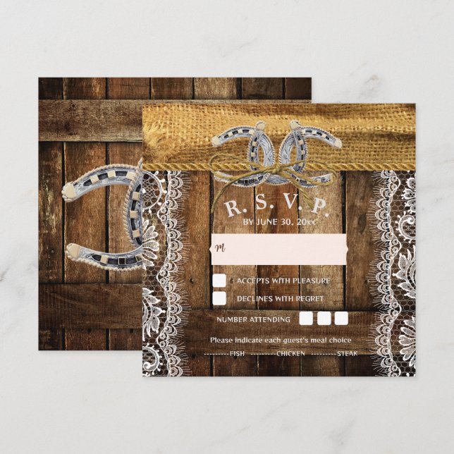 Carte de réponse de mariage western country rustiq (Devant / Derrière)