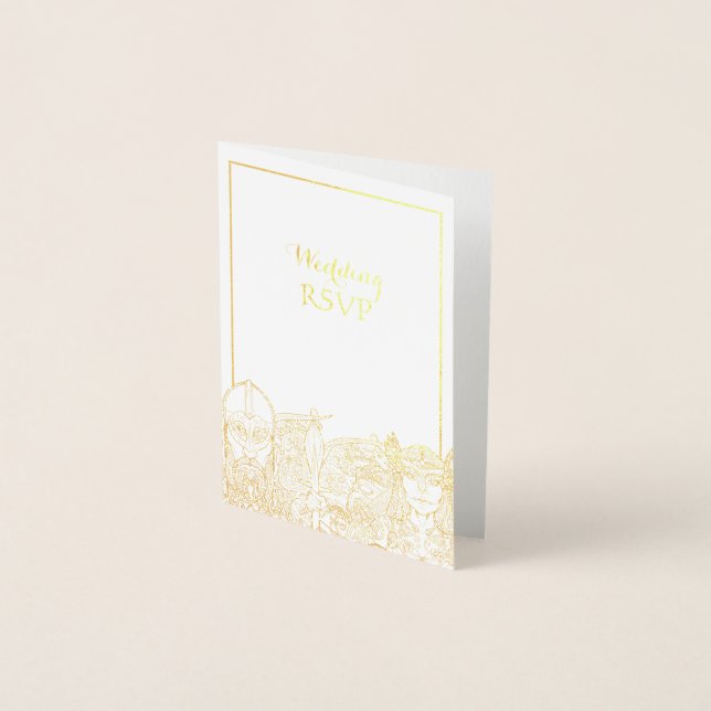 Carte de réponse de mariage Woden & Fríge en feuil (Devant)