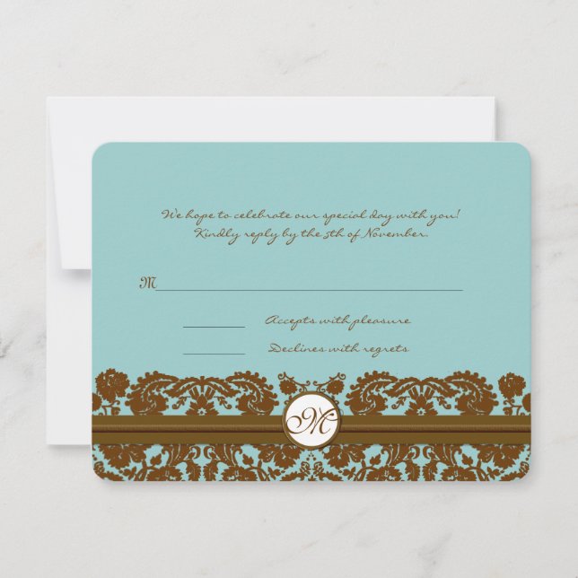 Carte de réponse de monogramme de mariage en Damas (Devant)