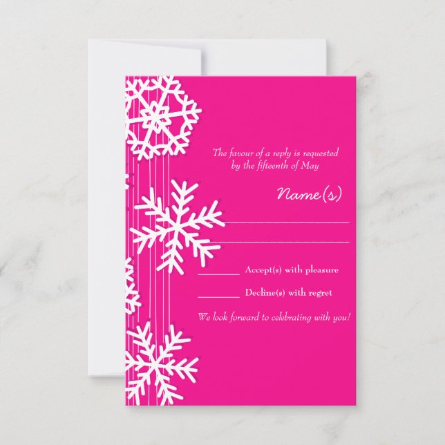 Carte de réponse de Noël aux flocons de neige rose (Devant)