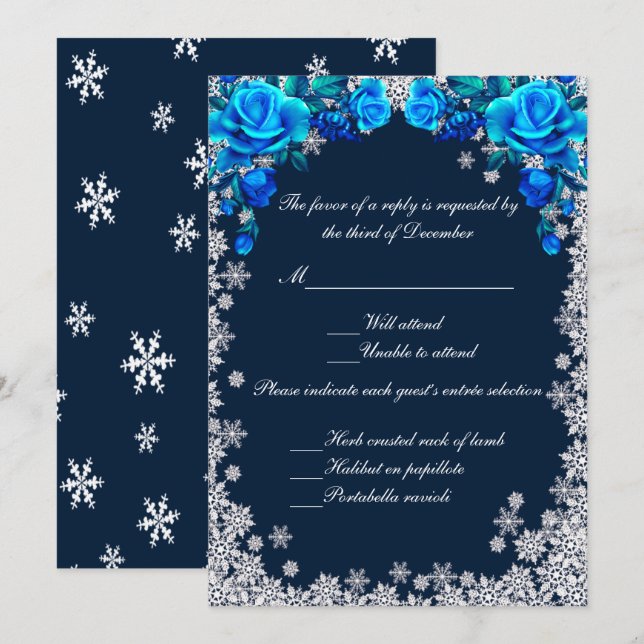Carte de réponse de Noël de Rose bleu clair (Devant / Derrière)