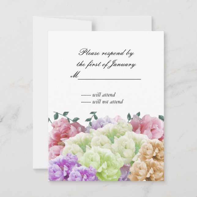 Carte de réponse de Peonies multicolores (Devant)