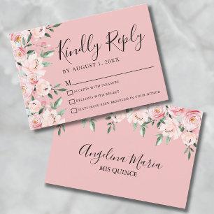 Carte de réponse de Quinceanera à fleurs roses