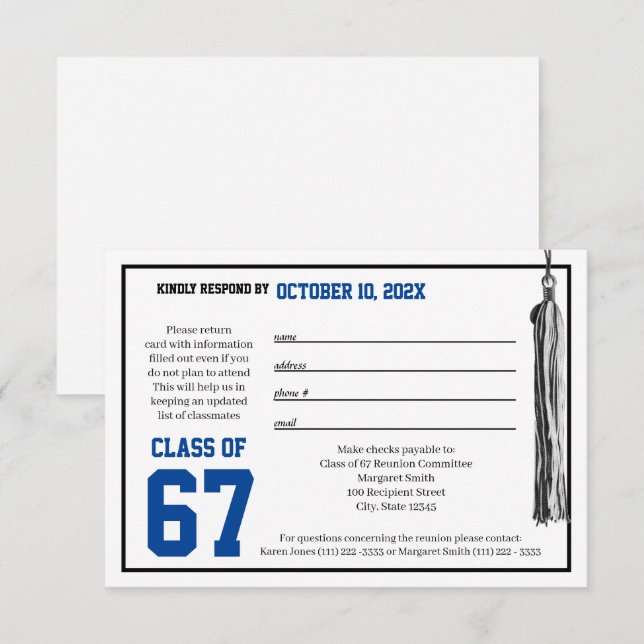 Carte de réponse de réunion de classe (Devant / Derrière)
