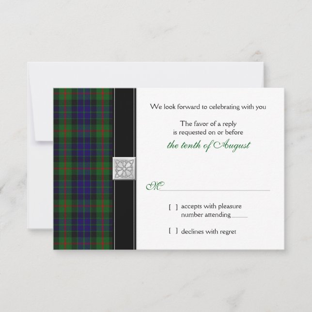 Carte de réponse de RSVP de mariage de tartan mode (Devant)