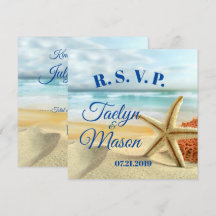 Carte de réponse de scène de plage de mariage trop