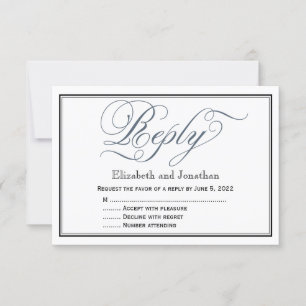 Carte de réponse de script élégante bleu ardoise