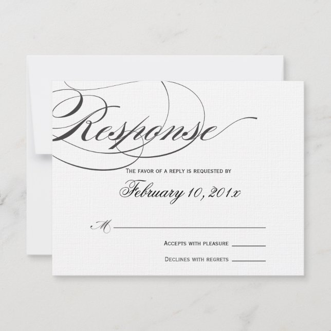 Carte de réponse de script élégante - Noir (Devant)