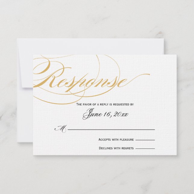 Carte de réponse de script élégante - Or et Noir (Devant)