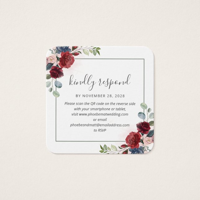 Carte de réponse de site Web de mariage avec code  (Devant)