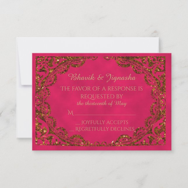 Carte de réponse des Mariages indiens rose et or (Devant)