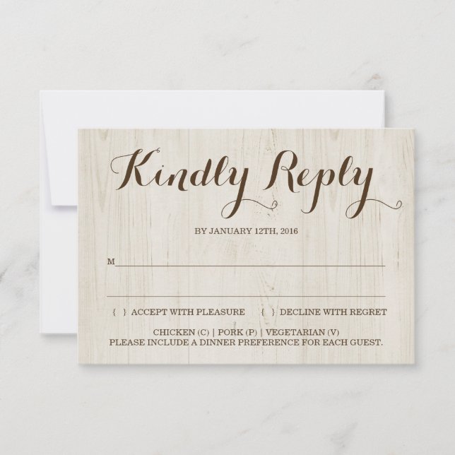 Carte de réponse d'invitation rustique (Devant)