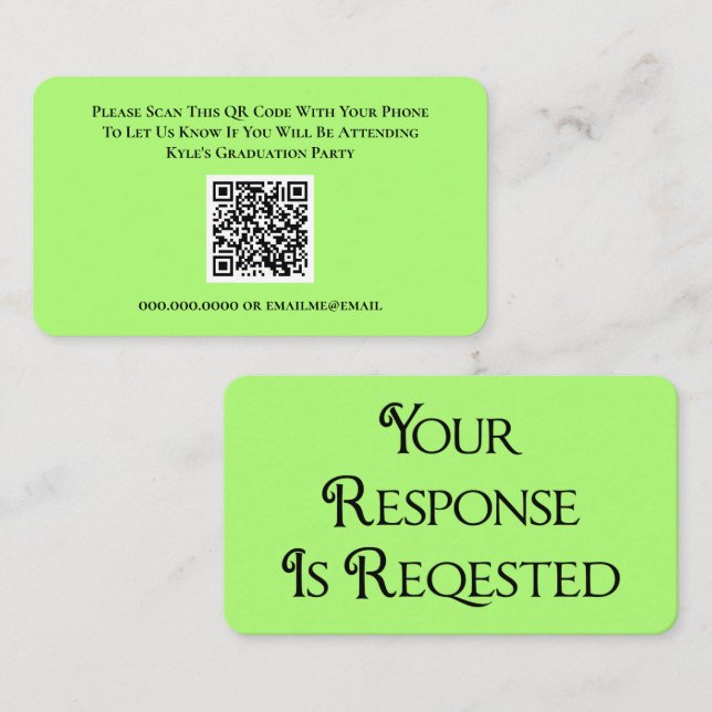 Carte de réponse du code QR RSVP (Devant / Derrière)