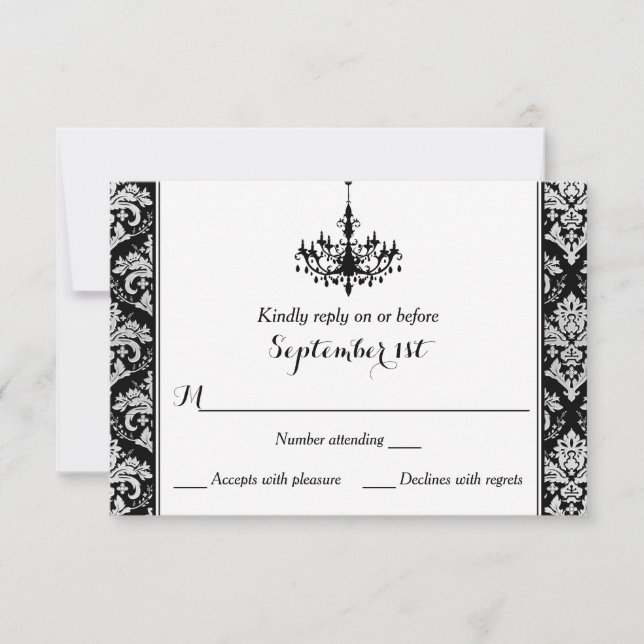 Carte de réponse du lustre noir, Argent Damask (Devant)