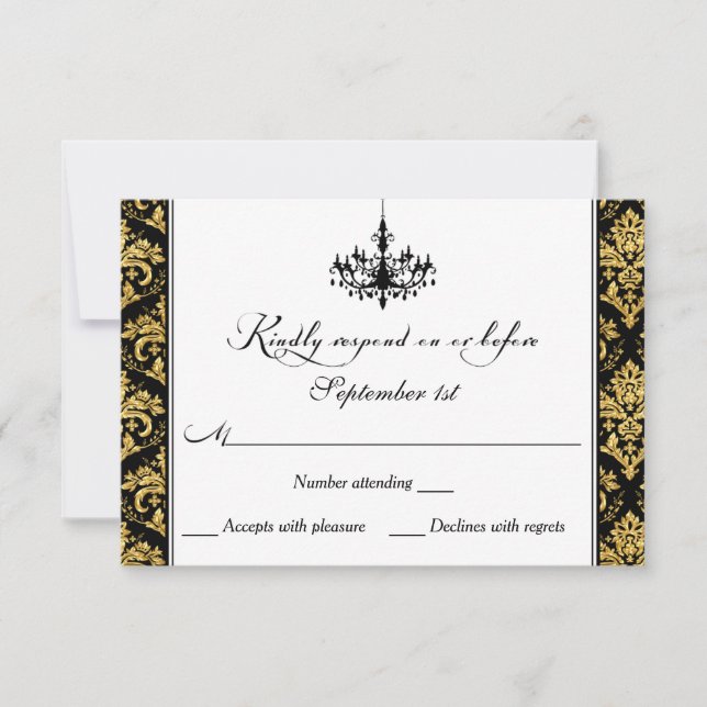 Carte de réponse du lustre noir, Damas or (Devant)