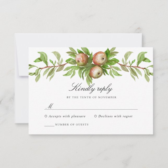 carte de réponse du mariage aux pommes aquarelle (Devant)