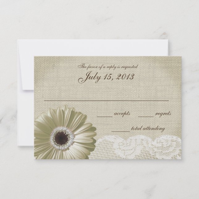 Carte de réponse du Mariage blanc antique et dente (Devant)