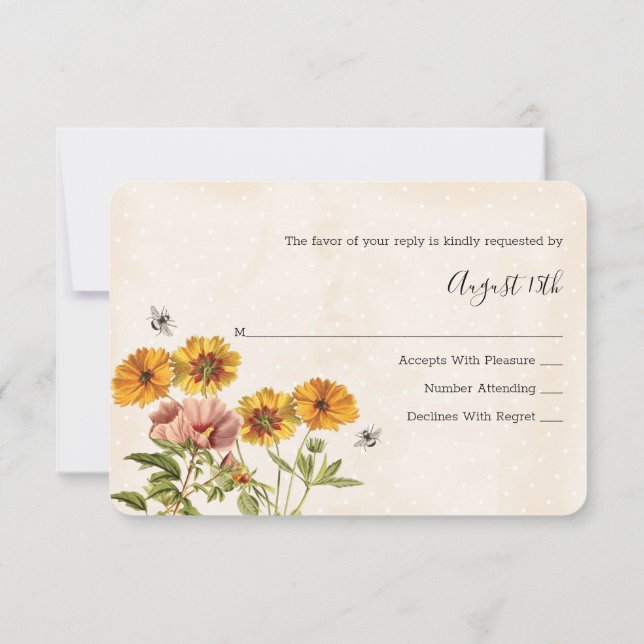 Carte de réponse du Mariage d'abeilles monogrammes (Dos)