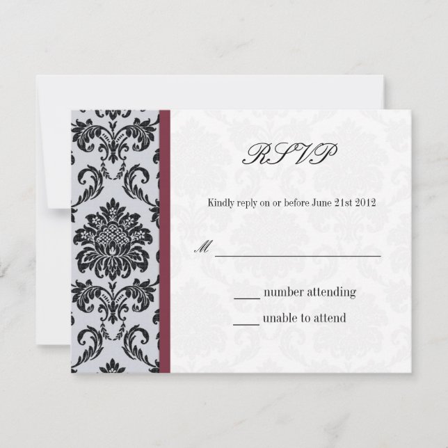 Carte de réponse du Mariage Damask Burgundy (Devant)