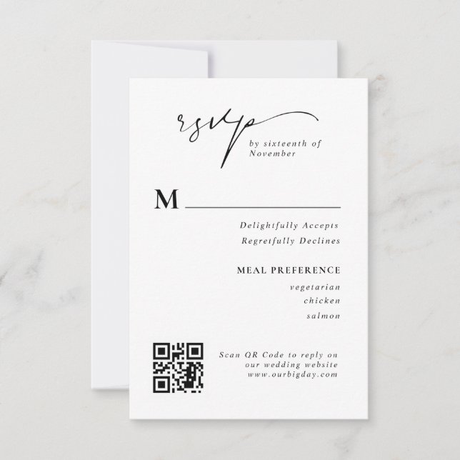 Carte de réponse du Mariage de code QR de script m (Devant)