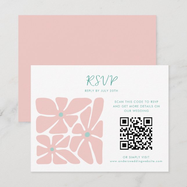 Carte de réponse du Mariage de code QR rétro brill (Devant / Derrière)