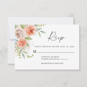 Carte de réponse du Mariage de fleurs roses de Pêc