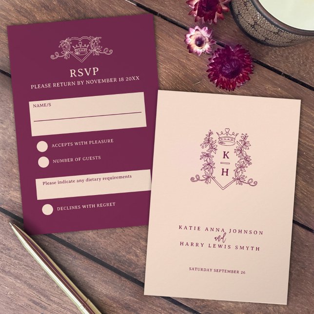 Carte de réponse du mariage de la pêche et du vin  (Créateur téléchargé)