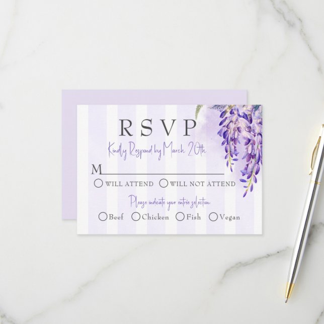 Carte de réponse du Mariage de la Wisteria romanti (Devant/Arrière en situation)