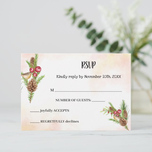Carte de réponse du Mariage de Noël RSVP (Debout devant)