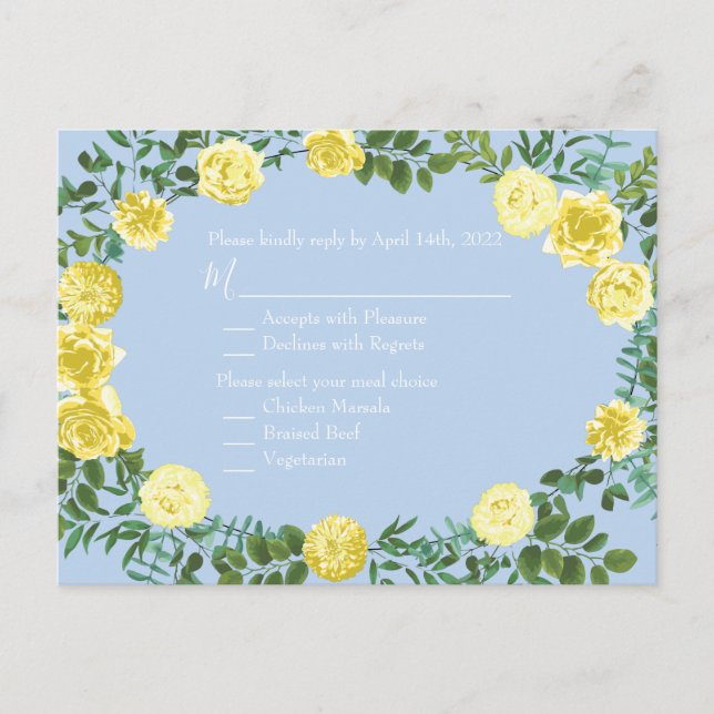 Carte de réponse du Mariage de Rose bleu pâle clai (Devant)