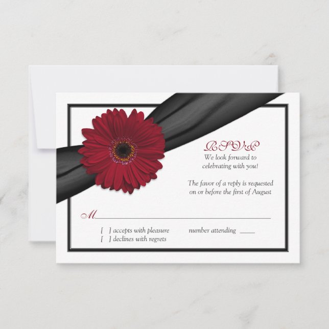 Carte de réponse du Mariage de ruban noir Deep Red (Devant)