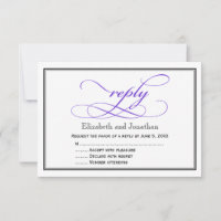 Carte de réponse du Mariage de script blanc et vio