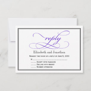 Carte de réponse du Mariage de script blanc et vio