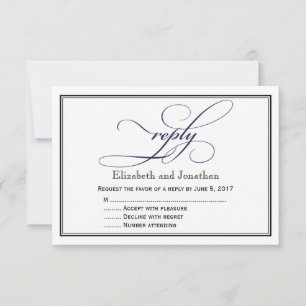 Carte de réponse du Mariage de script bleu et blan