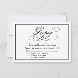 Carte de réponse du Mariage de script royal noir e