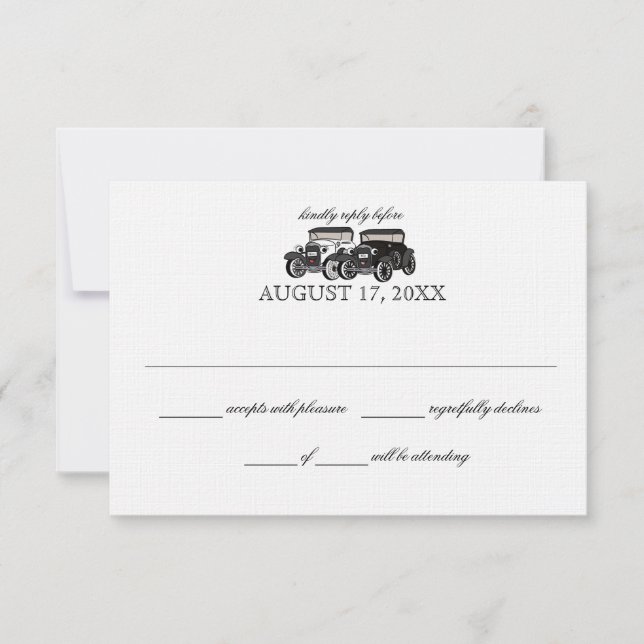Carte de réponse du Mariage de voiture antique (Devant)