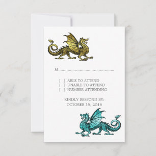 Carte de réponse du Mariage Dragon Turquoise Or