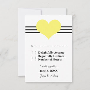 Carte de réponse du Mariage du coeur moyen, Jaune