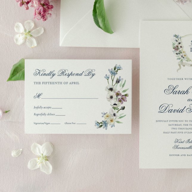 Carte de réponse du Mariage floral monogramme (Créateur téléchargé)