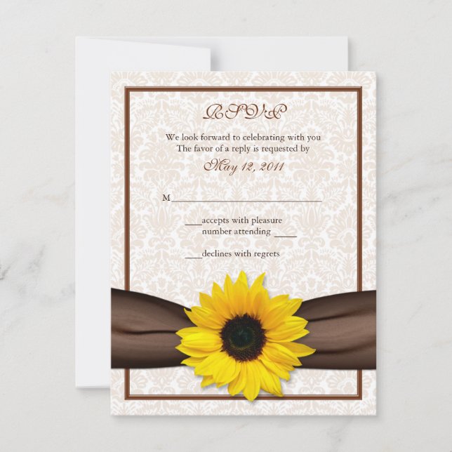 Carte de réponse du Mariage floral Sunflower Damas (Devant)