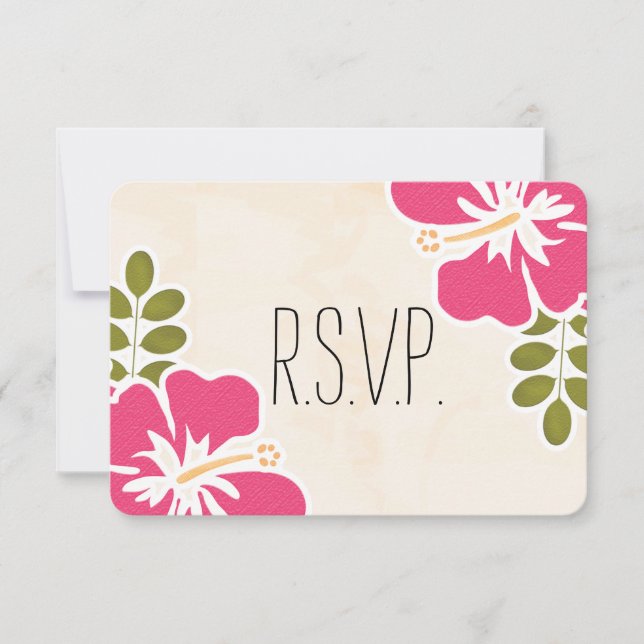 CARTE DE RÉPONSE DU MARIAGE FUCHSIA HIBISCUS HAWAI (Devant)