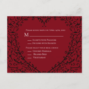 Carte de réponse du Mariage gothique du coeur roug