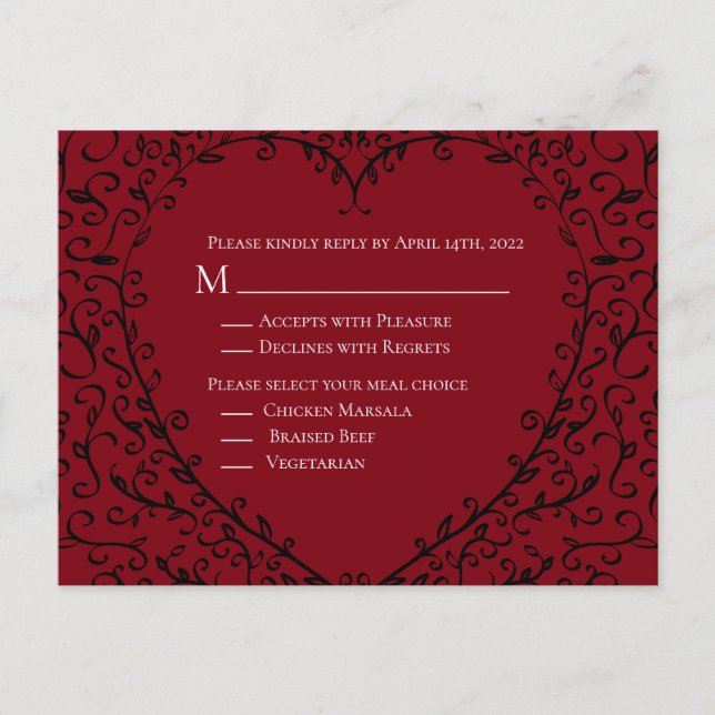 Carte de réponse du Mariage gothique du coeur roug (Devant)