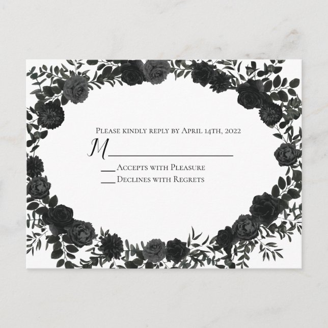 Carte de réponse du Mariage gothique Rose blanc et (Devant)
