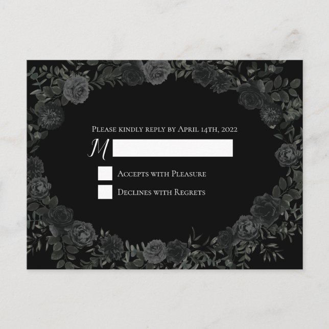 Carte de réponse du Mariage gothique Rose blanc et (Devant)