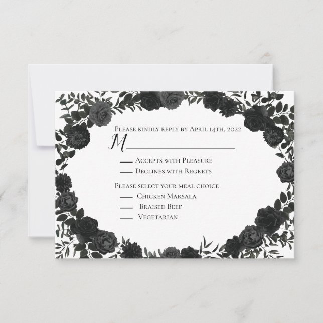 Carte de réponse du Mariage gothique Rose blanc et (Devant)