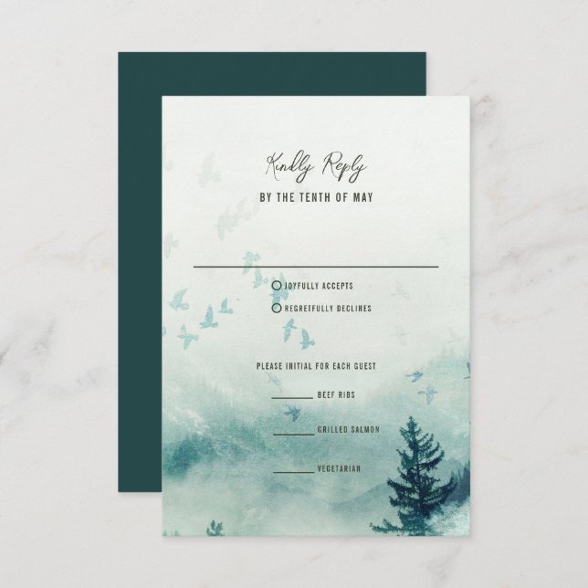 Carte de réponse du Mariage Misty Mountain (Devant / Derrière)